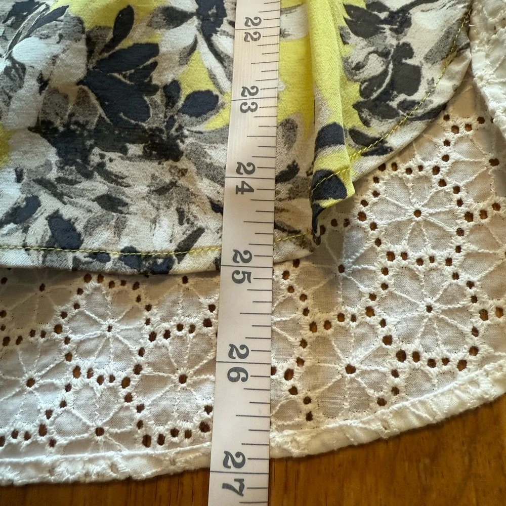 J Crew Silk Cotton Floral Size 4 Sleeveless Tunic Yellow‎ Black Eyelet Lace